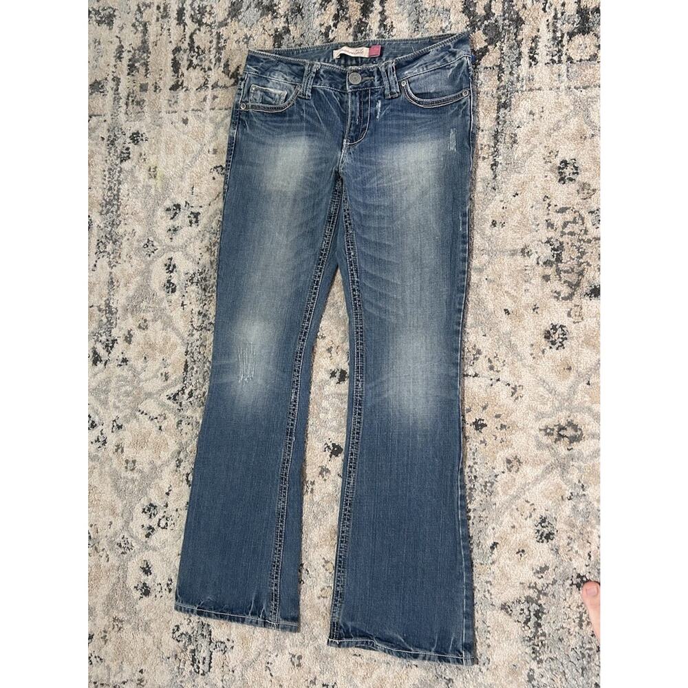Aeropostale Hailey Skinny Flare Jeans Low Rise Womens 5/6 Y2K Stretch Blue Denim - Picture 2 of 10